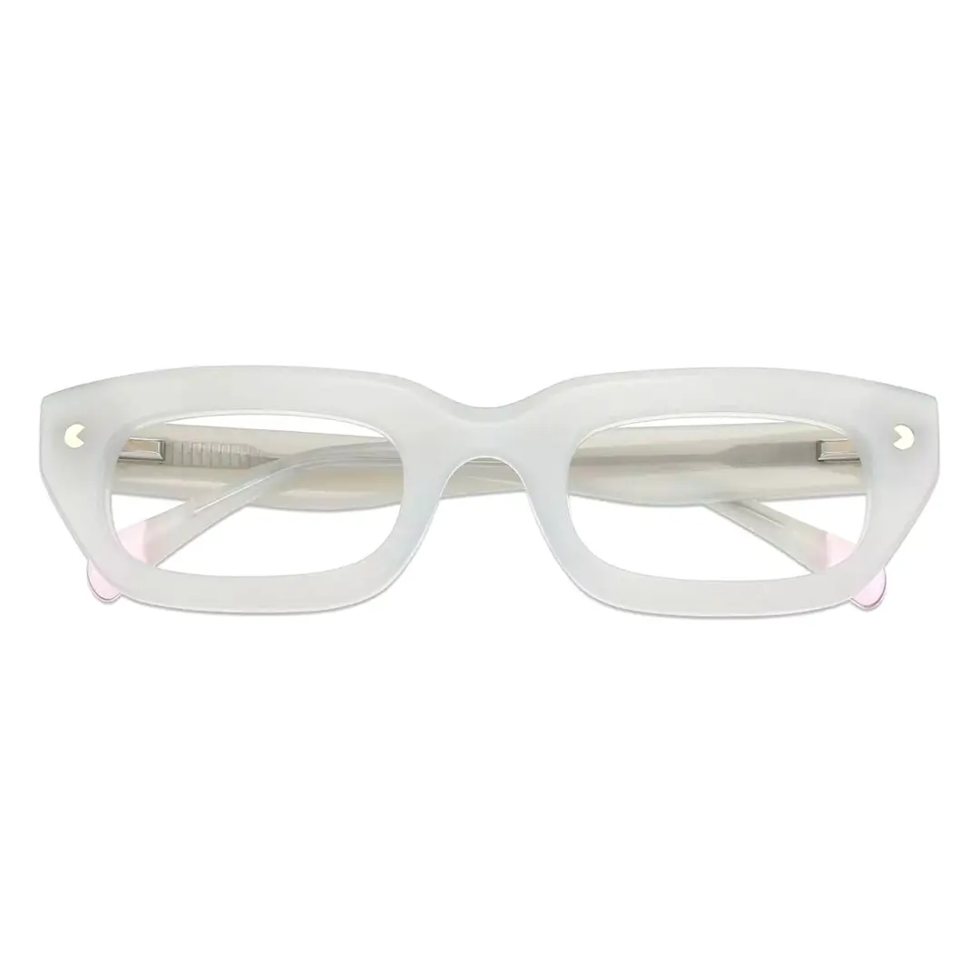 Front folded view of Kicc nerd rectangle acetate eyeglasses EA0072305 in white