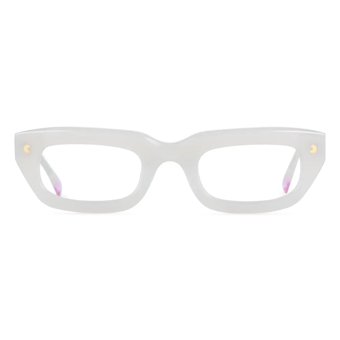 Front view of Kicc nerd rectangle acetate eyeglasses EA0072305 in white
