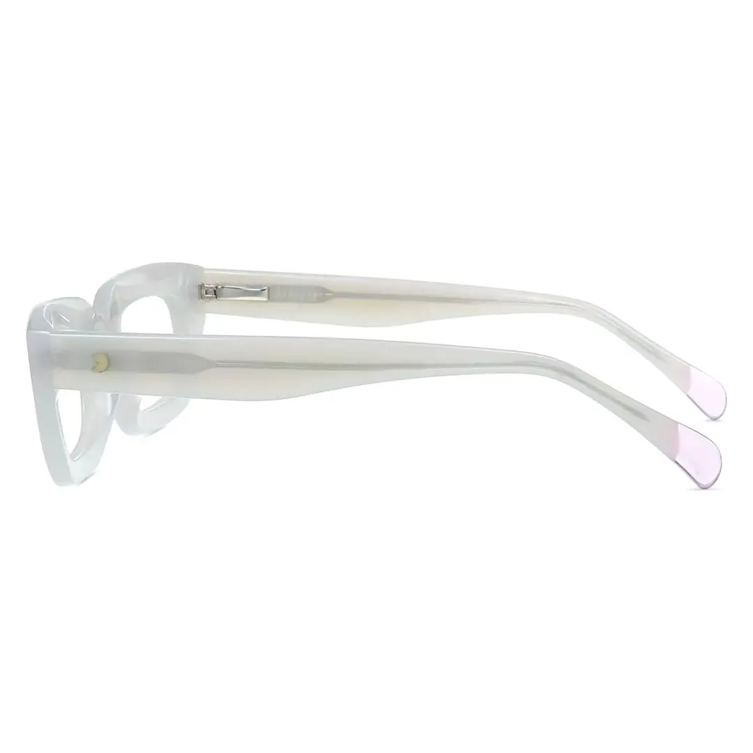 Side view of Kicc nerd rectangle acetate eyeglasses EA0072305 in white
