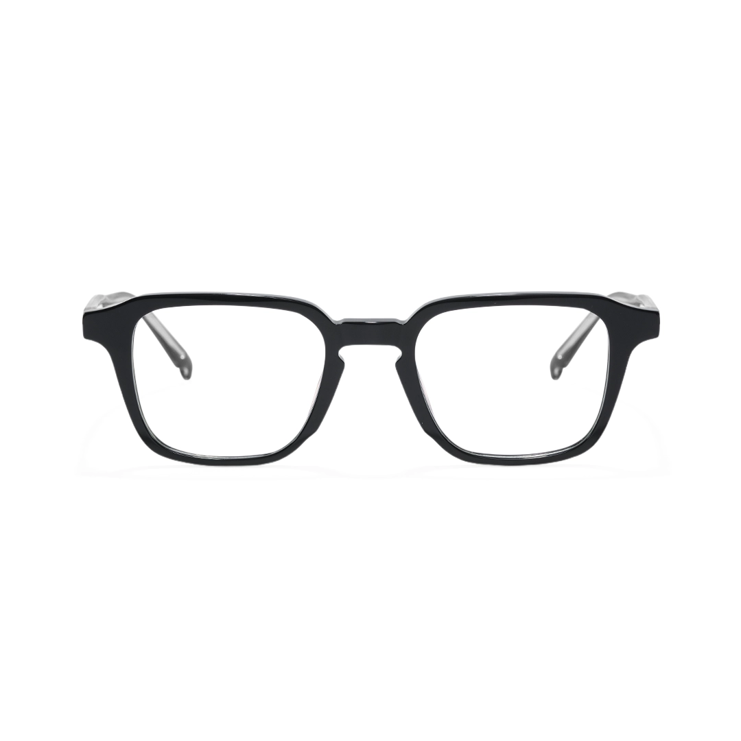 Front view of Alaric rectangle acetate eyeglasses EA0122509 in black
