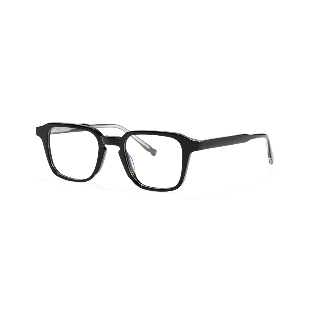 Angle view of Alaric vintage rectangle acetate eyeglasses EA0122509 in black