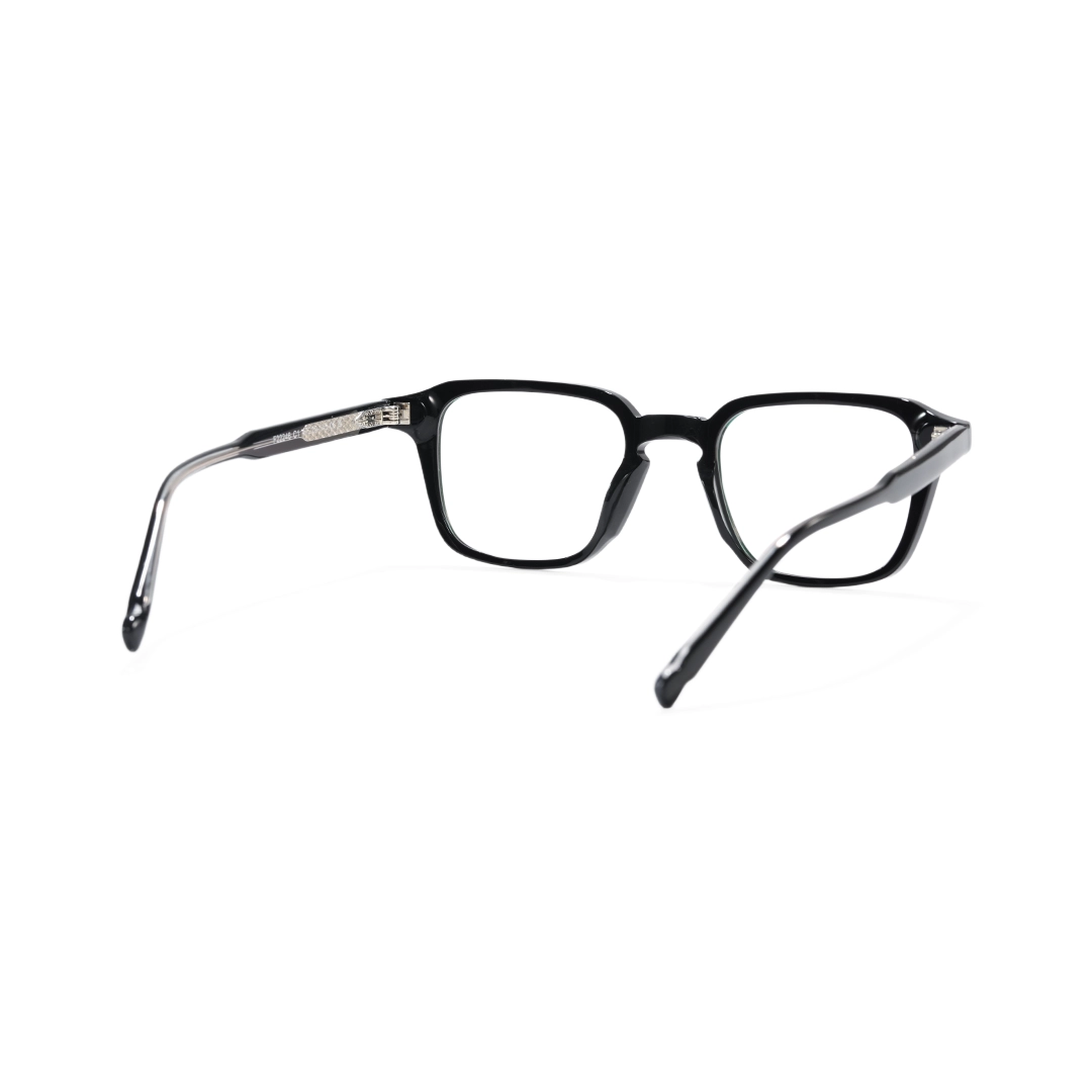 Back view of Alaric vintage rectangle acetate eyeglasses EA0122509 in black