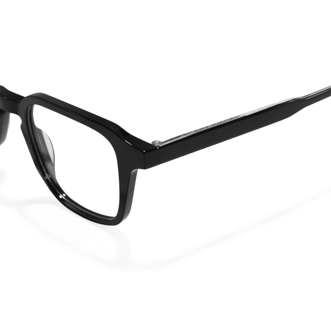 Spring hinge detail of Alaric vintage rectangle acetate eyeglasses EA0122509 in black
