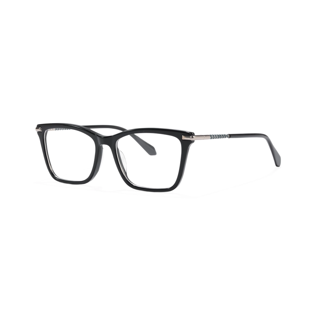 Angle view of Dalen rectangle acetate eyeglasses EA0252509 in black