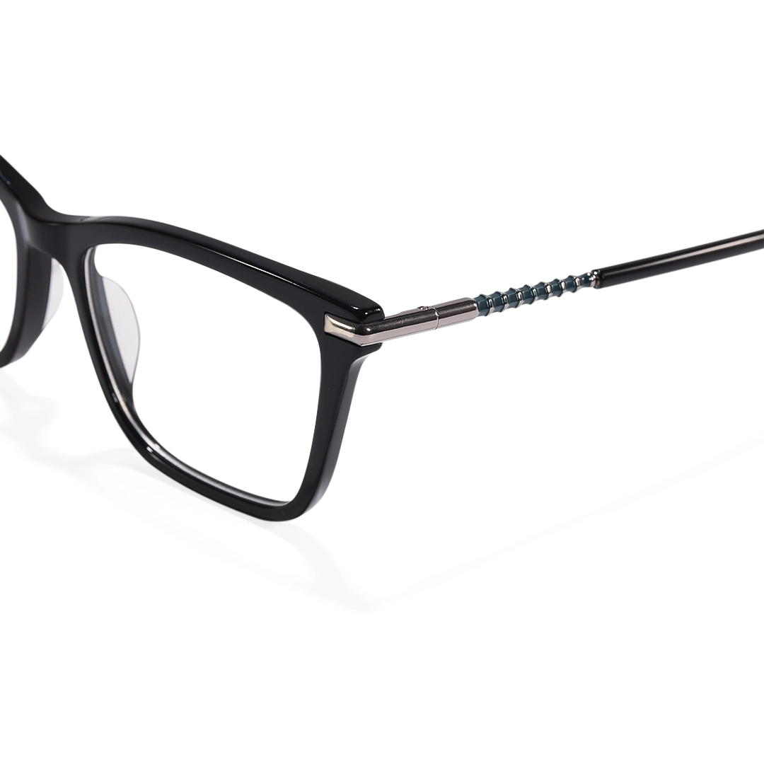 End piece detail of Dalen rectangle acetate eyeglasses EA0252509 in black