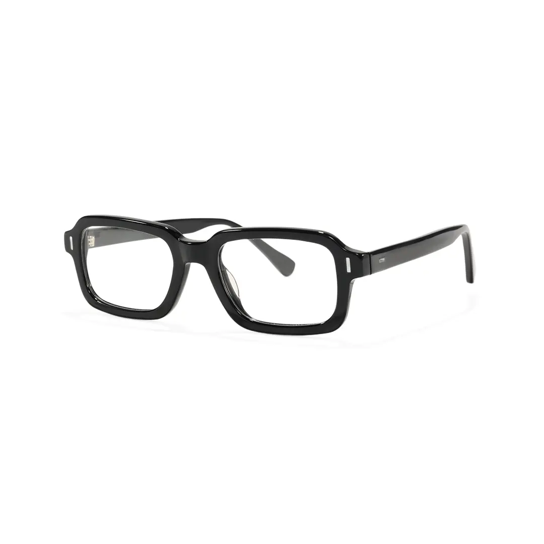 Angle view of Logan rectangle acetate eyeglasses EA0412508 in black