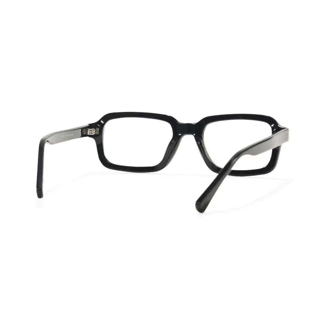 Back view of Logan rectangle acetate eyeglasses EA0412508 in black