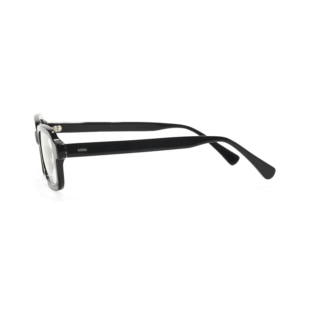 Side view of Logan rectangle acetate eyeglasses EA0412508 in black
