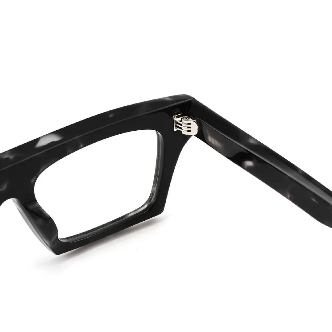 Hinge detail of Caius rectangle acetate eyeglasses EA0442508 in black