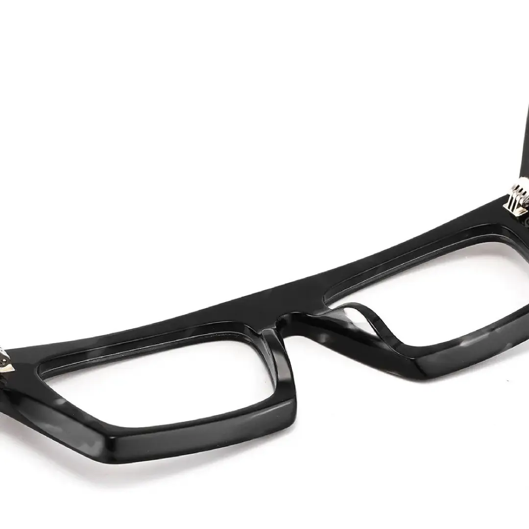 Integrated nose pad detail of Caius rectangle acetate eyeglasses EA0442508 in black