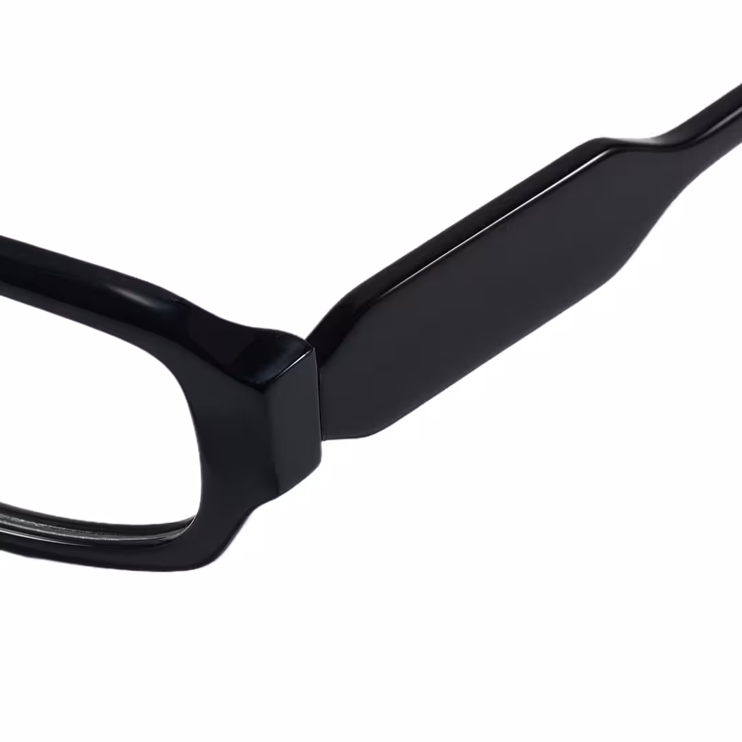 End piece detail of Xylo office siren rectangle acetate eyeglasses EA0472605 in black
