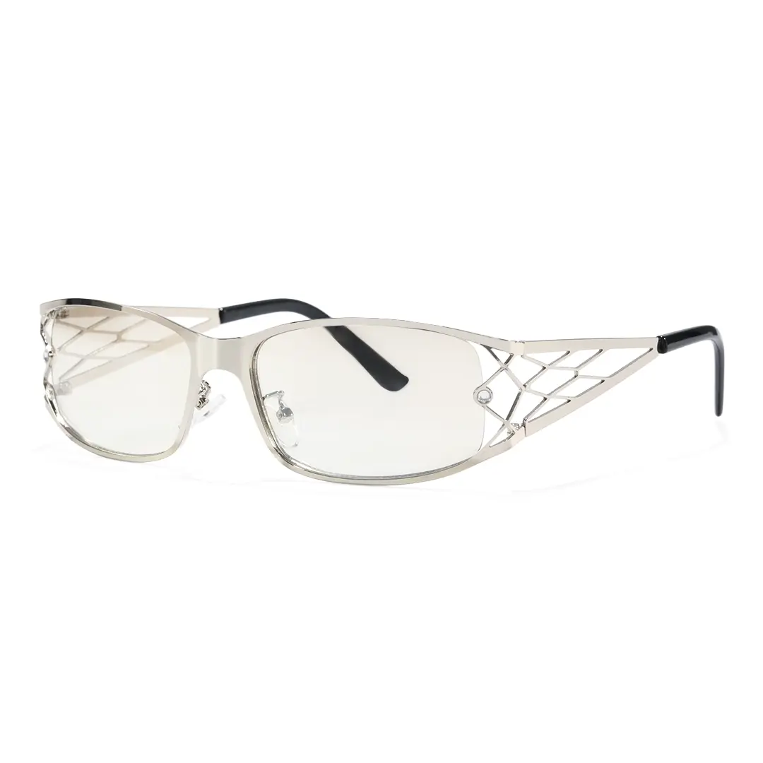 Angle view of Wynne y2k rectangle metal sunglasses EM0032604 in silver