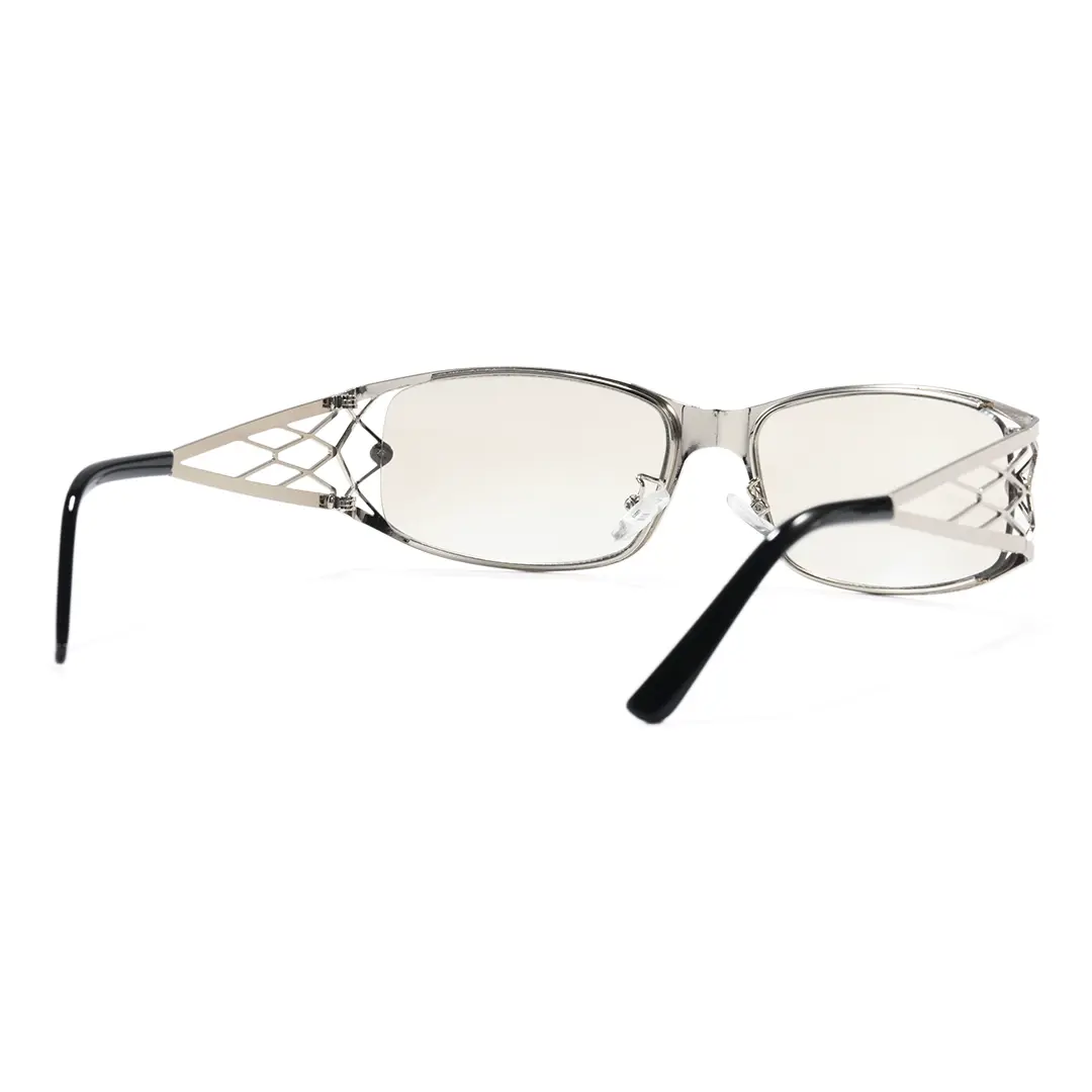 Back view of Wynne y2k rectangle metal sunglasses EM0032604 in silver