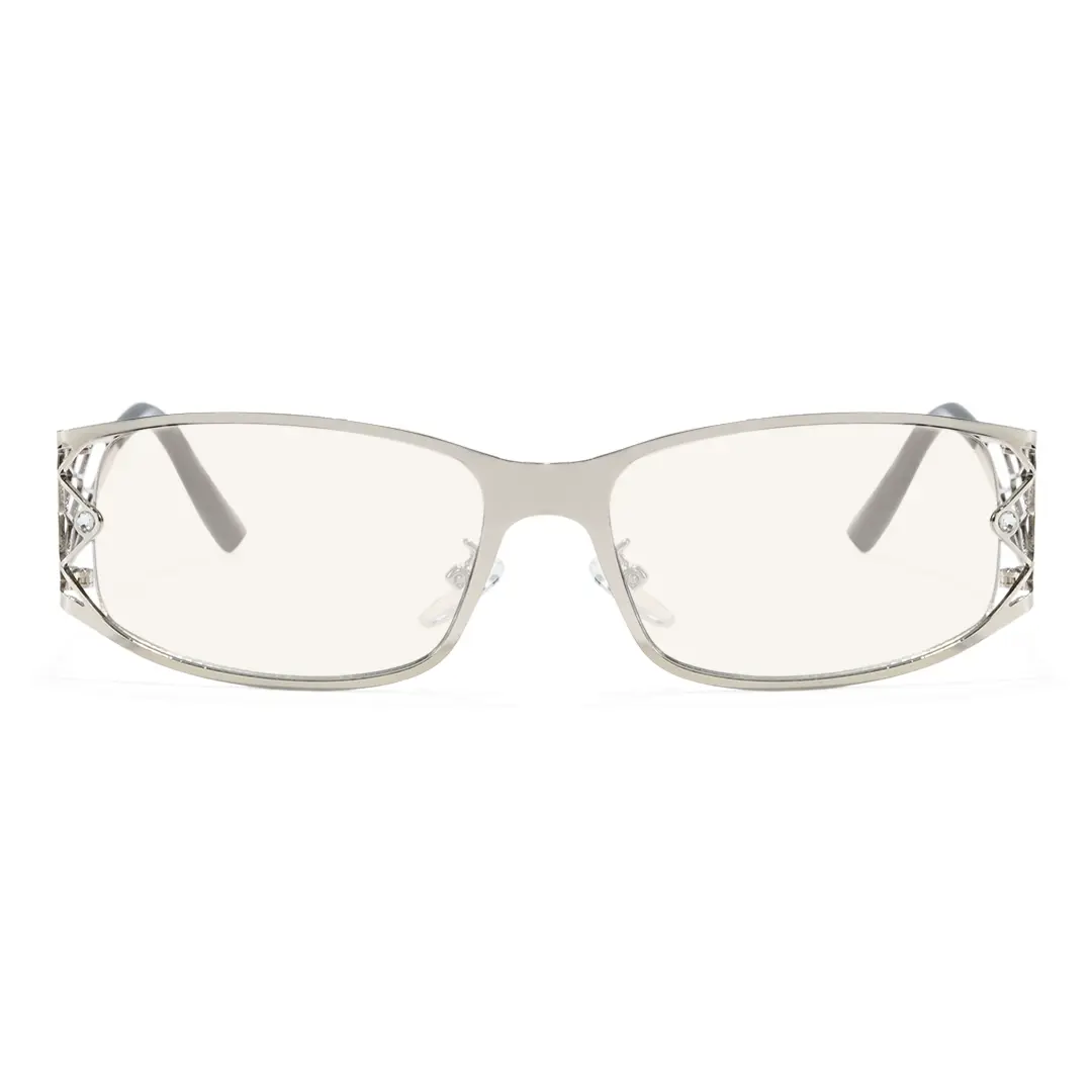 Front view of Wynne y2k rectangle metal sunglasses EM0032604 in silver