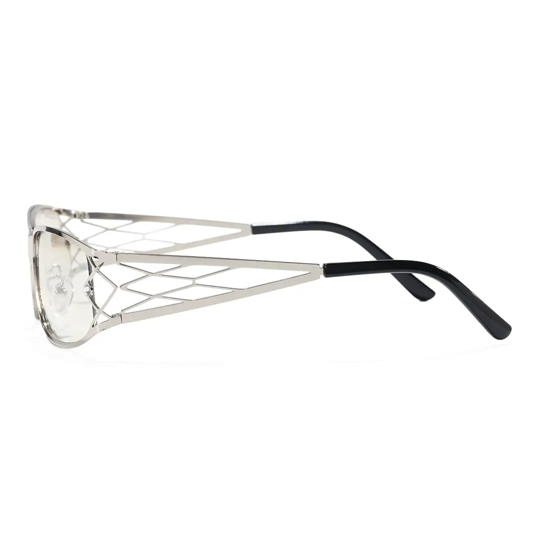 Side view of Wynne y2k rectangle metal sunglasses EM0032604 in silver
