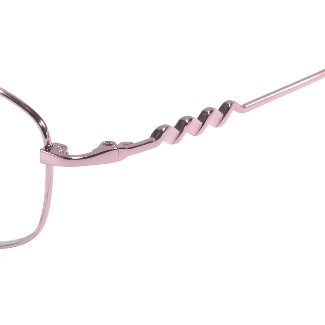 Temple detail of Sagea rectangle metal eyeglasses in purple. SPU: EM0062604