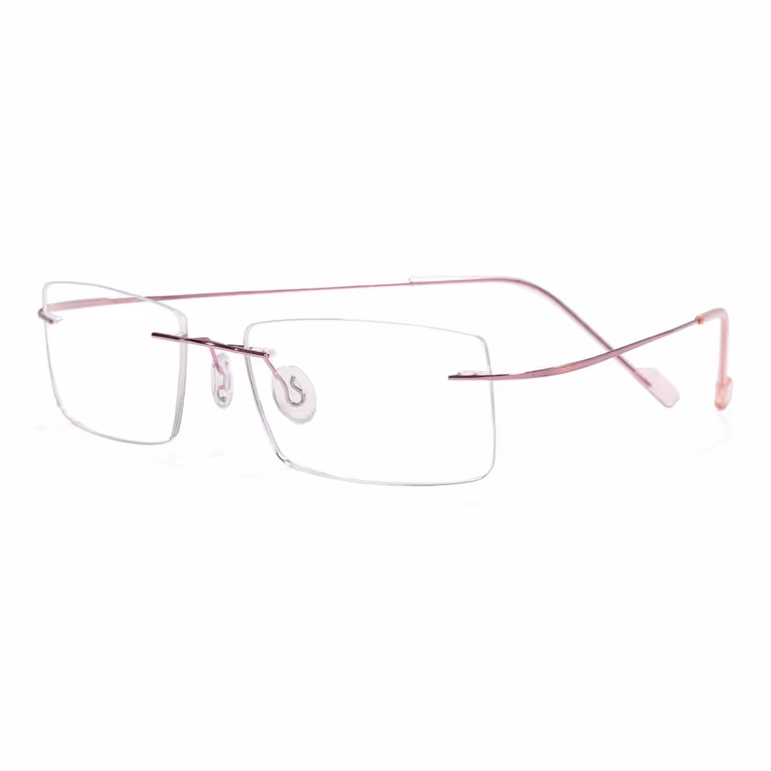 Angle view of Kaida rectangle metal eyeglasses EM0172605 in pink