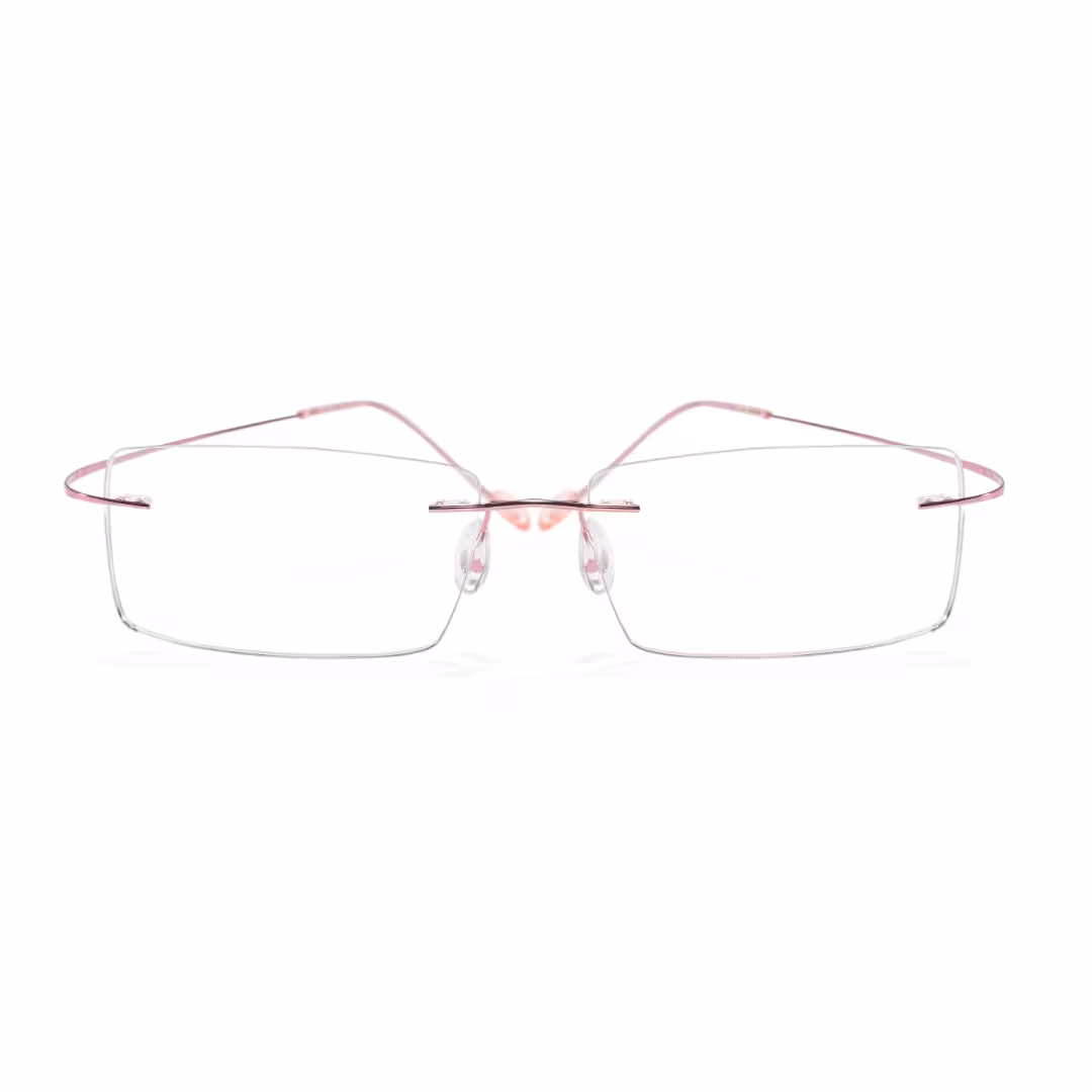 Front view of Kaida rectangle metal eyeglasses EM0172605 in pink