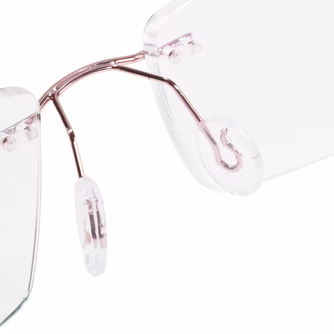 Integrated nose pad detail of Kaida rectangle metal eyeglasses EM0172605 in pink