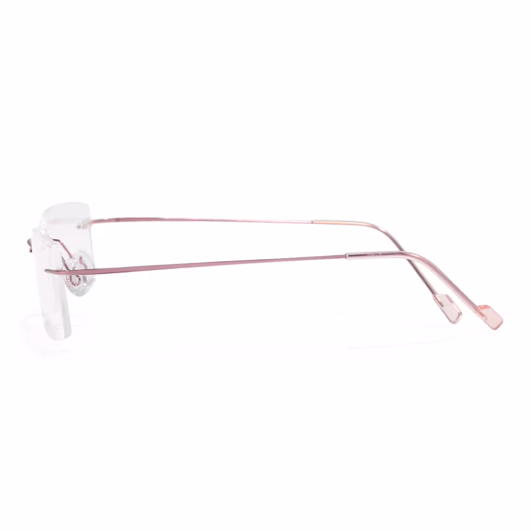 Side view of Kaida rectangle metal eyeglasses EM0172605 in pink