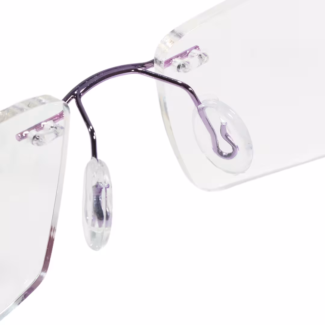 Adjustable nose pad detail of Kaida rectangle metal eyeglasses EM0172605 in purple