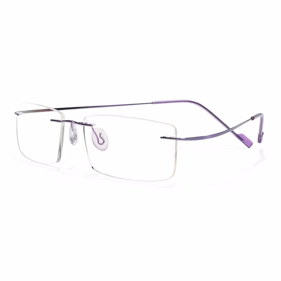 Angle view of Kaida rectangle metal eyeglasses EM0172605 in purple