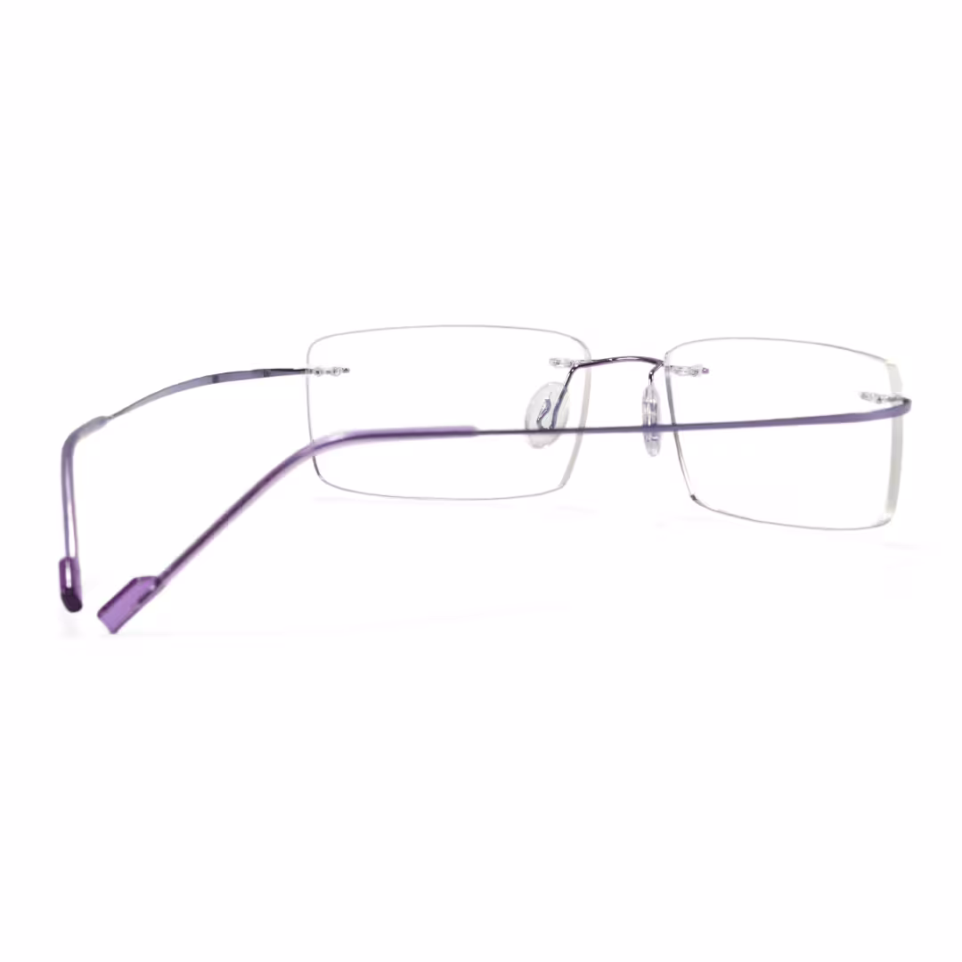 Back view of Kaida rectangle metal eyeglasses EM0172605 in purple