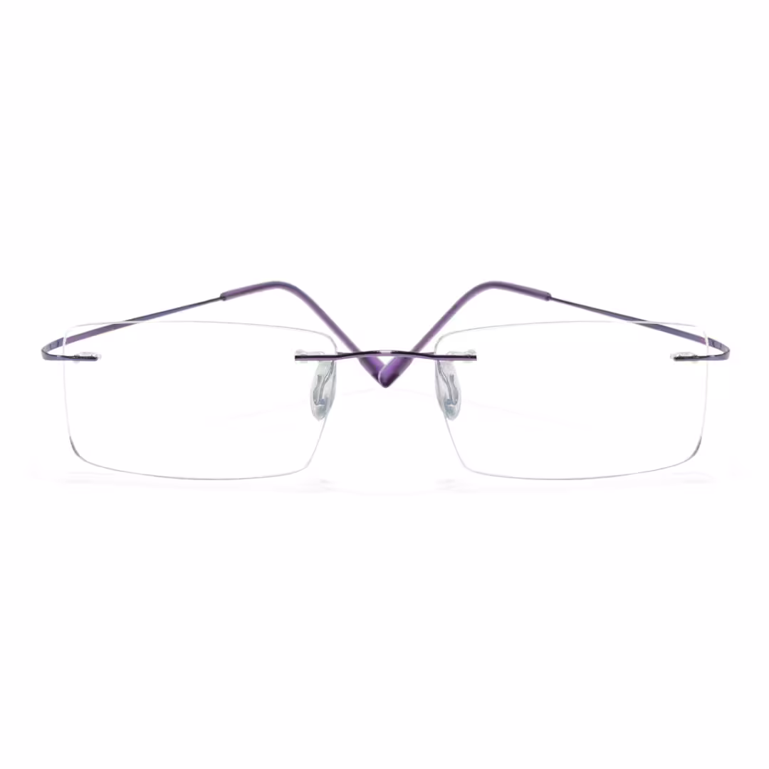 Front view of Kaida rectangle metal eyeglasses EM0172605 in purple