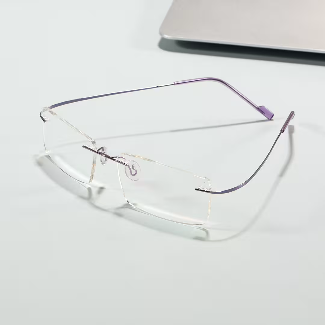Scene view of Kaida rectangle metal eyeglasses EM0172605 in purple