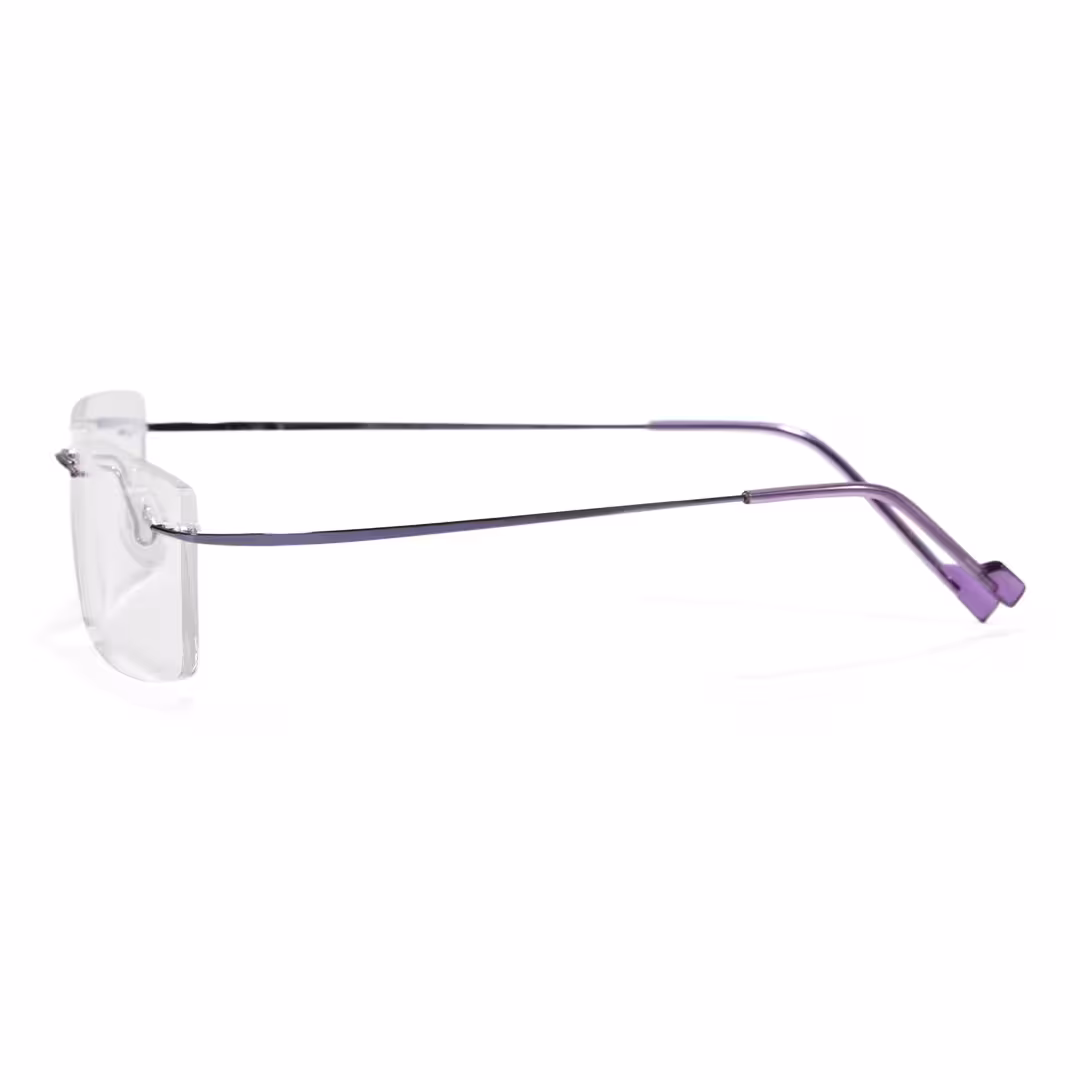 Side view of Kaida rectangle metal eyeglasses EM0172605 in purple