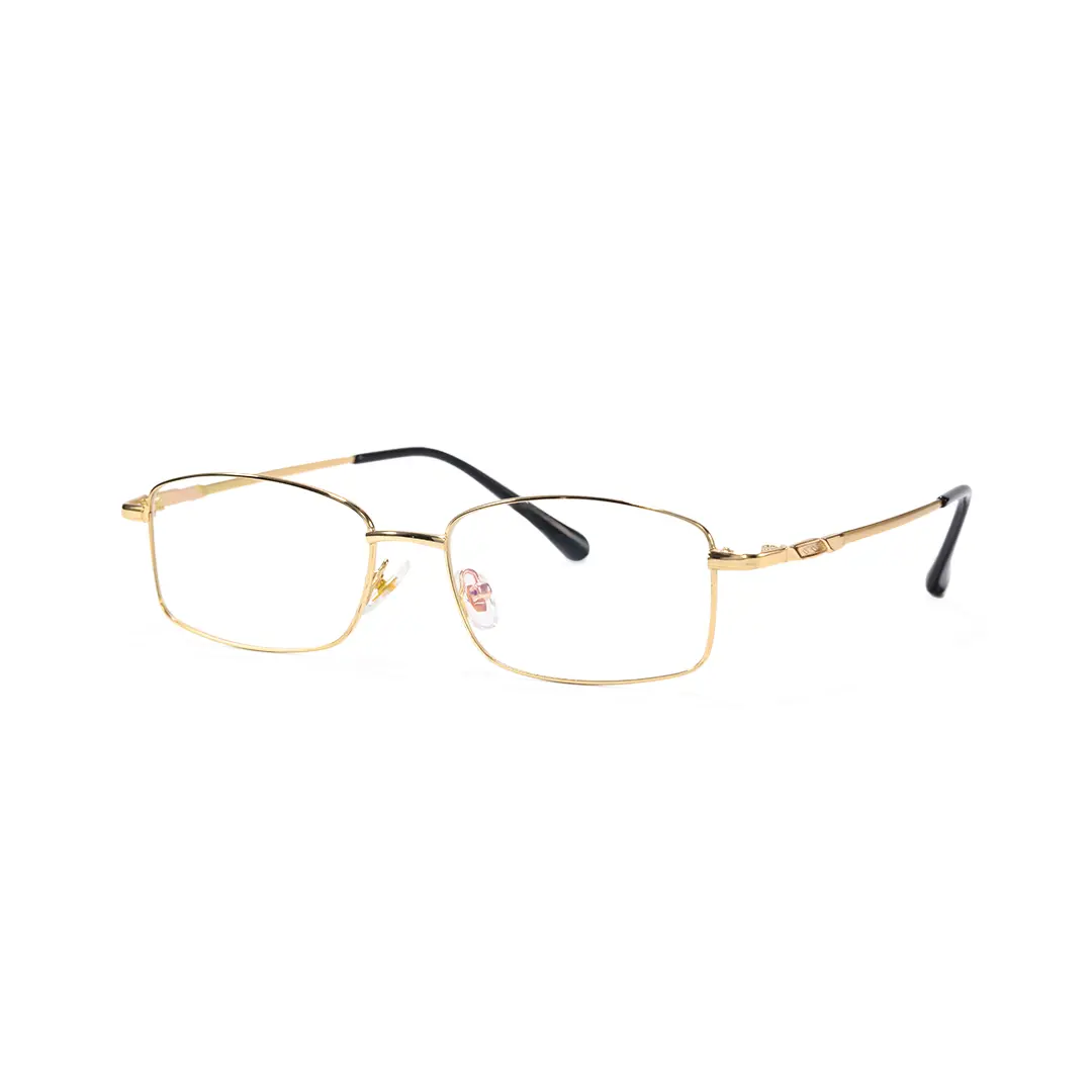 Angle view of Brett rectangle metal eyeglasses EM0182508 in gold