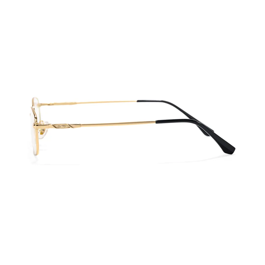 Side view of Brett rectangle metal eyeglasses EM0182508 in gold