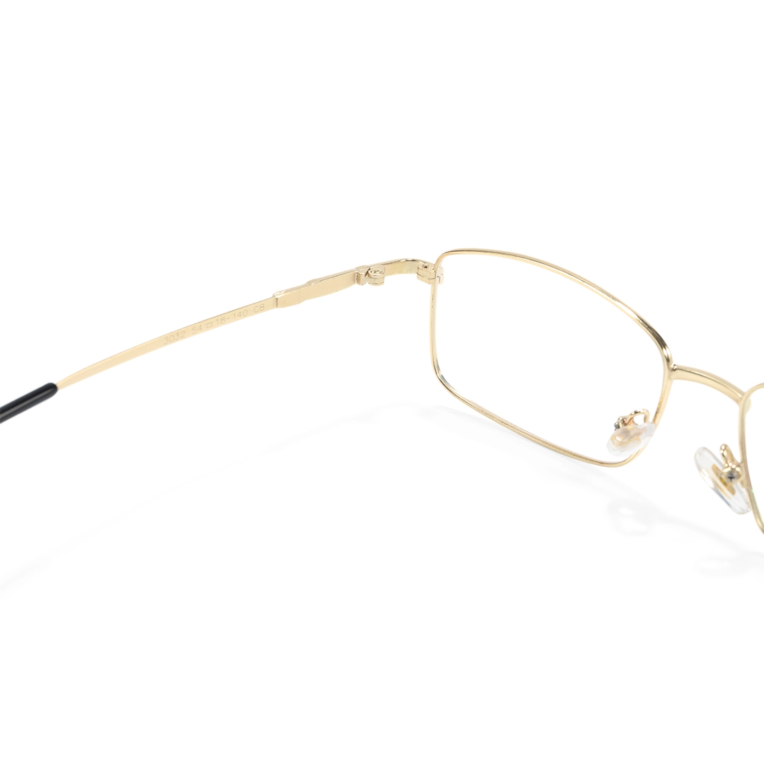 Hinge detail of Brett y2k rectangle metal eyeglasses EM0182508 in gold