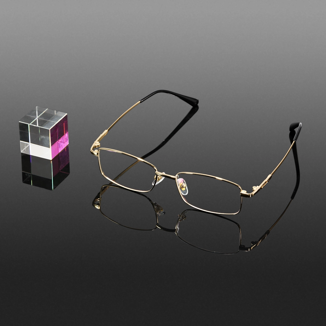 Scene view of Brett y2k rectangle metal eyeglasses EM0182508 in gold