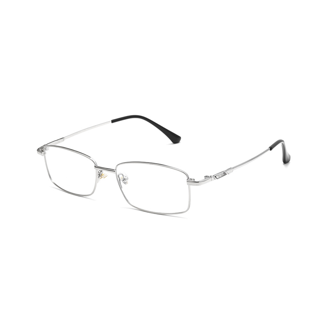 Angle view of Brett rectangle metal eyeglasses EM0182508 in silver