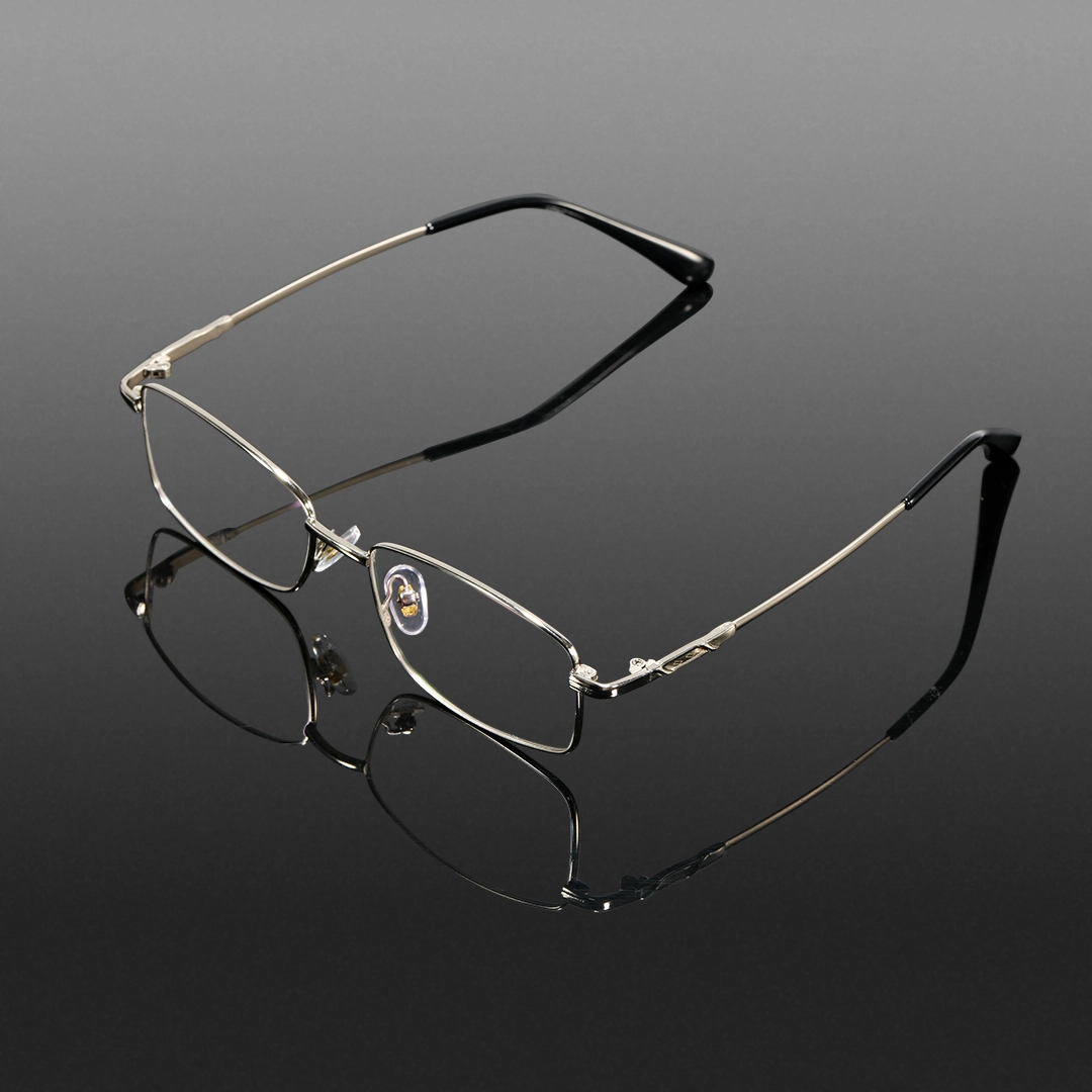 Scene view of Brett y2k rectangle metal eyeglasses EM0182508 in silver