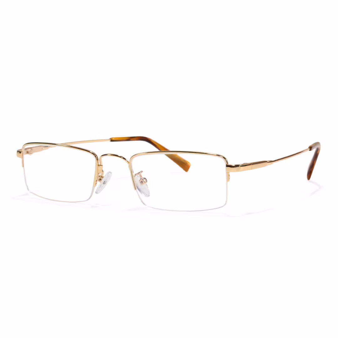 Angle view of Liorn office siren rectangle metal eyeglasses EM0192605 in gold