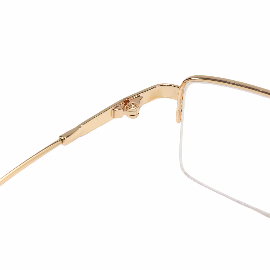 Hinge detail of Liorn office siren rectangle metal eyeglasses EM0192605 in gold