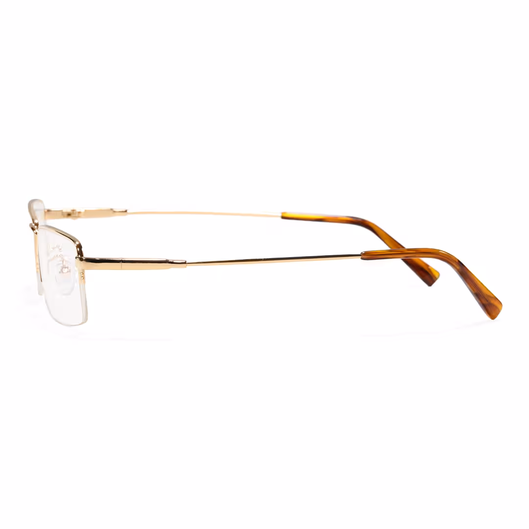 Side view of Liorn office siren rectangle metal eyeglasses EM0192605 in gold