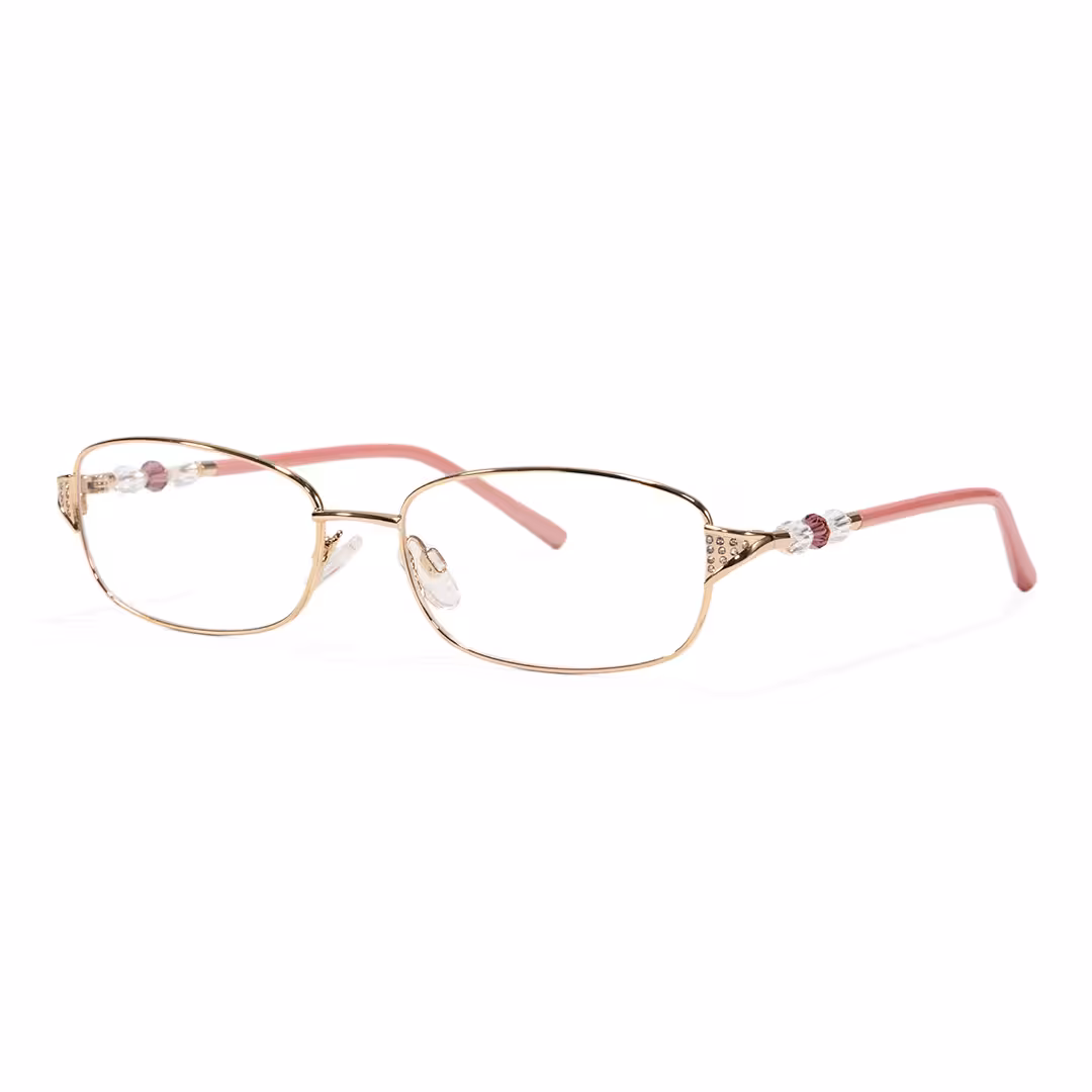 Angle view of Liana rectangle metal eyeglasses EM0212605 in gold