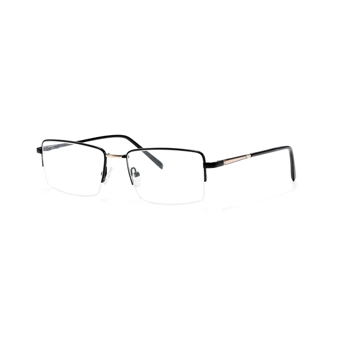 Angle view of Damian rectangle metal eyeglasses EM0252508 in black