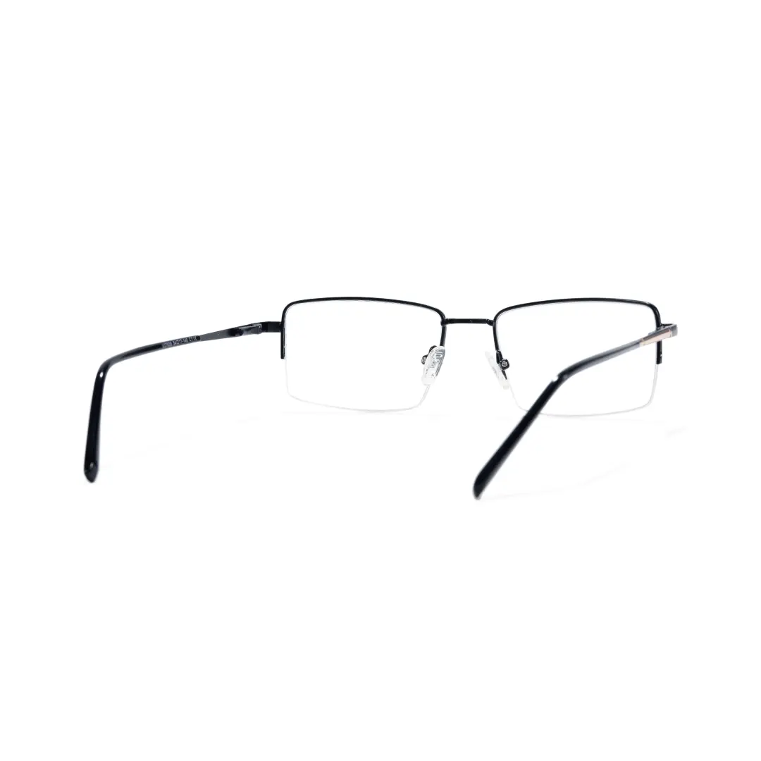 Back view of Damian rectangle metal eyeglasses EM0252508 in black
