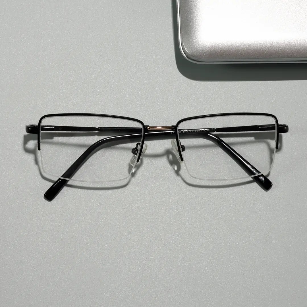 Set view of Damian rectangle metal eyeglasses EM0252508 in black