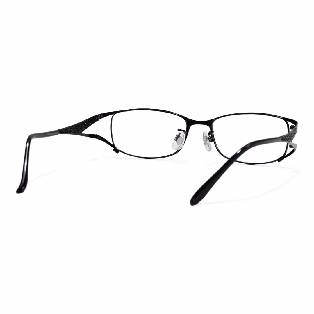 Back view of Ophelia office siren rectangle metal eyeglasses EM0252605 in black