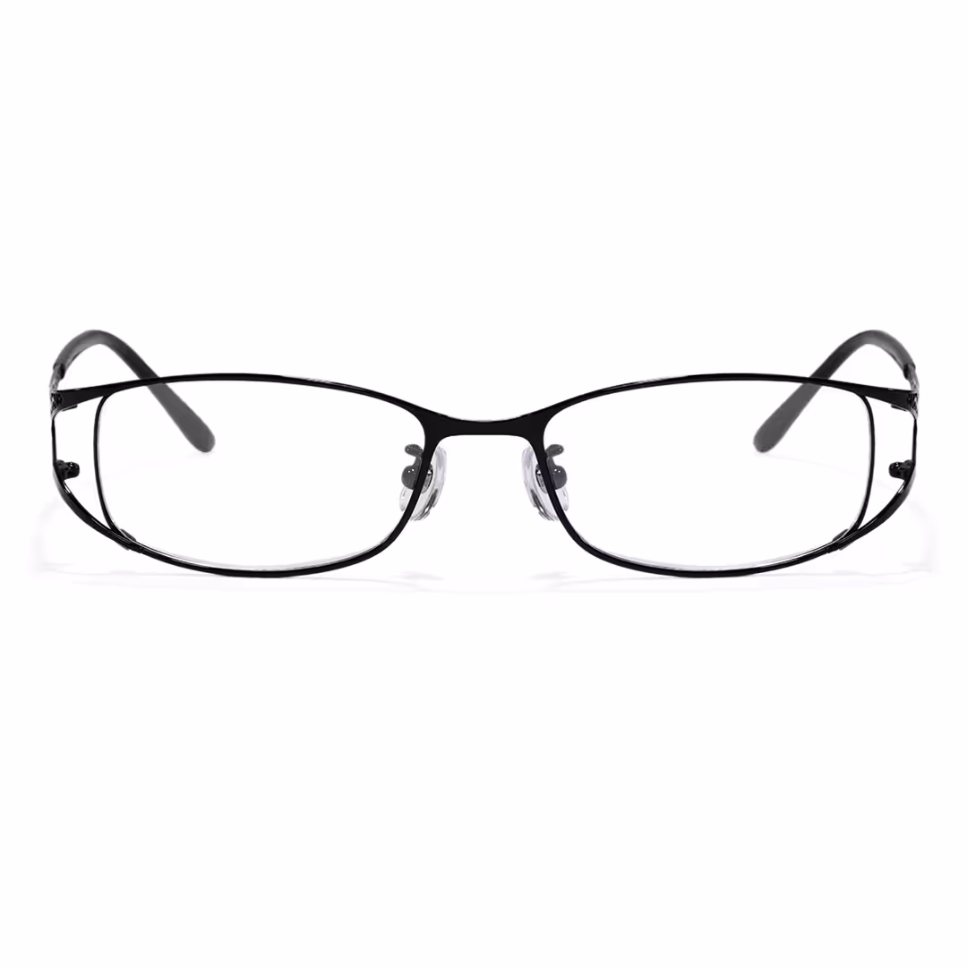 Front view of Ophelia office siren rectangle metal eyeglasses EM0252605 in black