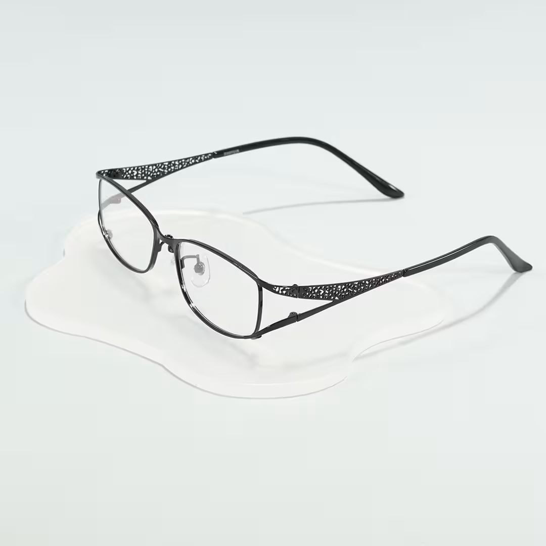 Scene view of Ophelia office siren rectangle metal eyeglasses EM0252605 in black