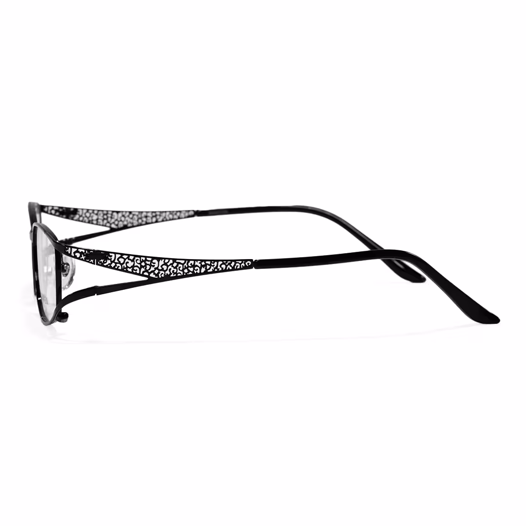 Side view of Ophelia office siren rectangle metal eyeglasses EM0252605 in black