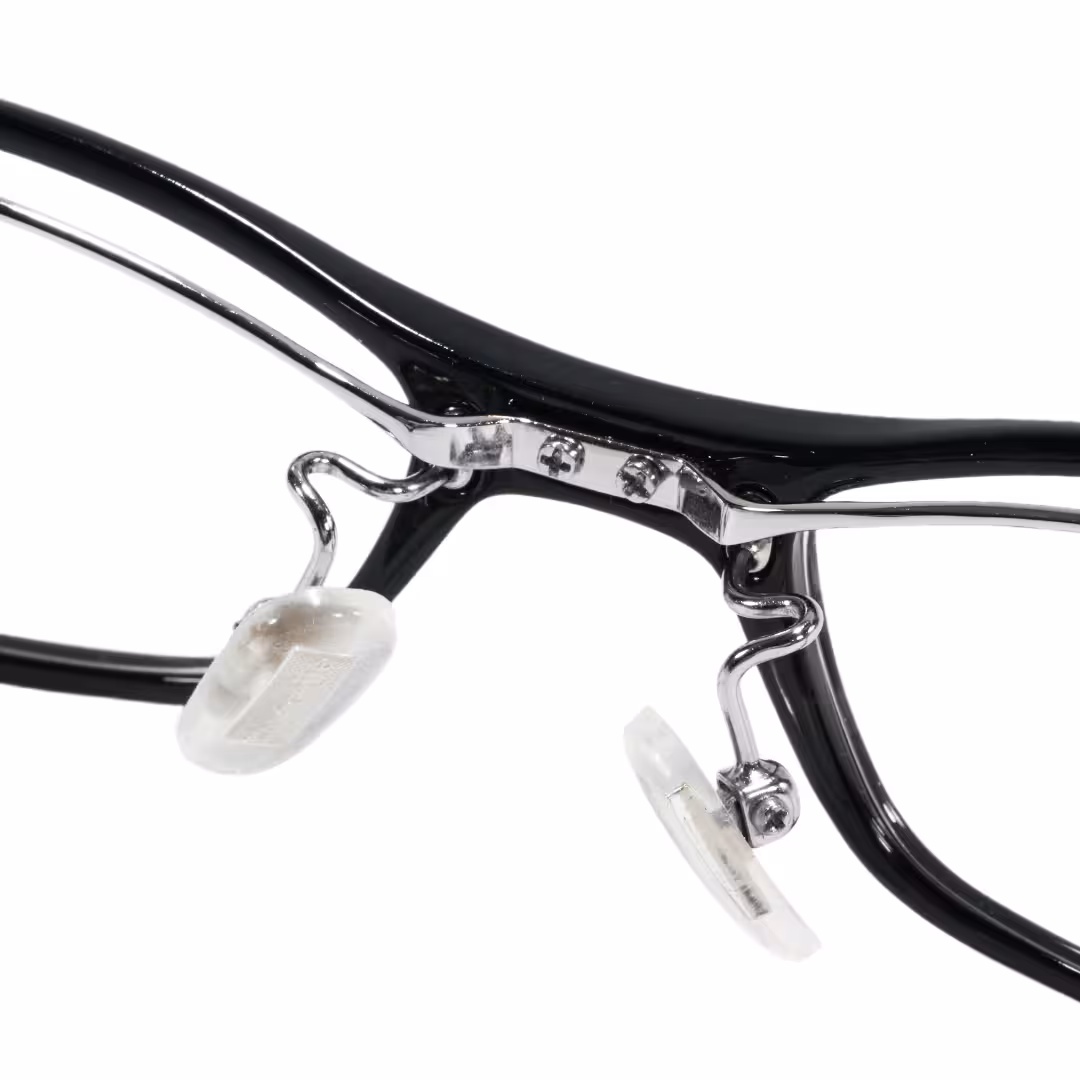 Adjustable nose pad detail of Solange office siren rectangle metal eyeglasses EM0272605 in black