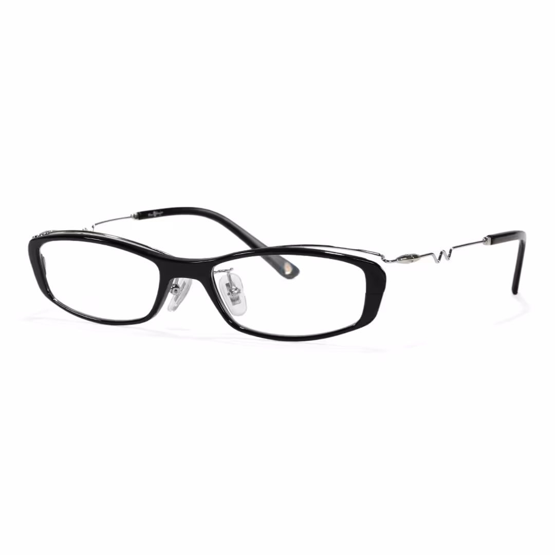 Angle view of Solange office siren rectangle metal eyeglasses EM0272605 in black