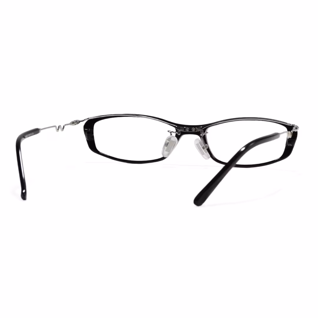 Back view of Solange office siren rectangle metal eyeglasses EM0272605 in black